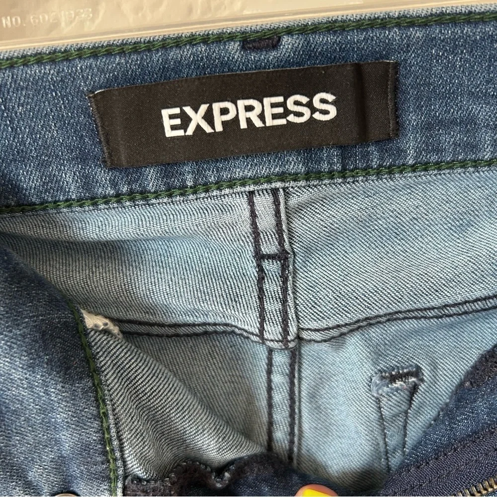 Express Faded distressed Women’s 0 Mid Rise Legging, Skinny Blue Denim Jeans